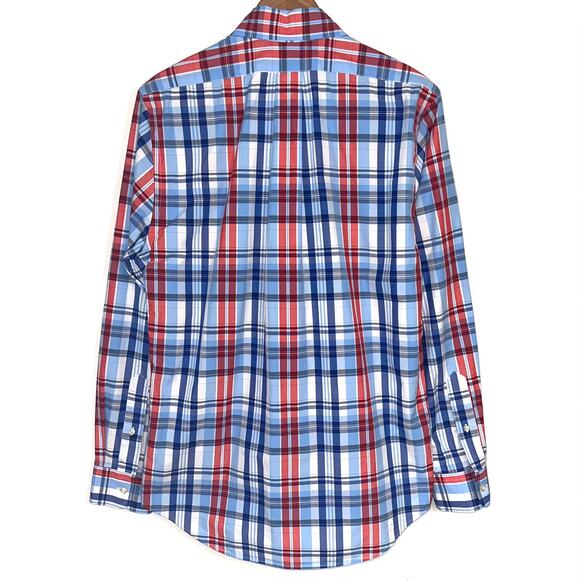 Vineyard Vines Preppy Slim Fit Blue Red Plaid Whale Button Up Shirt Size Small - Picture 6 of 14